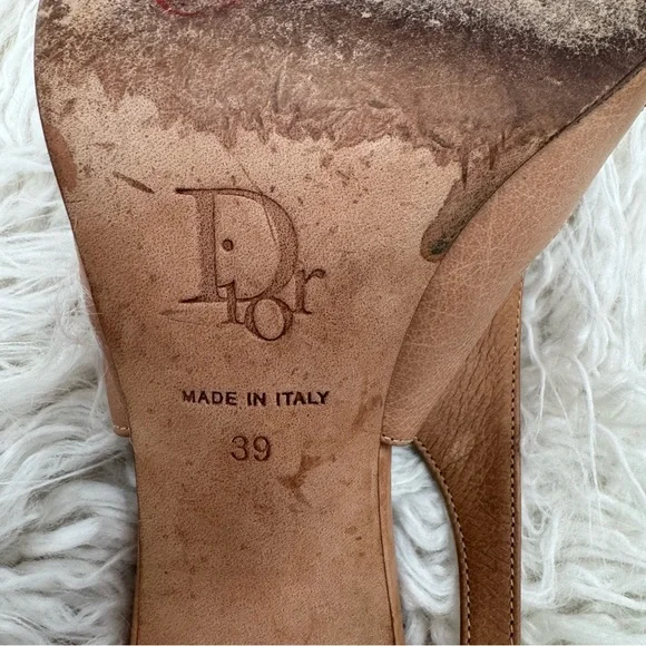 Vintage Christian Dior Tan and Pink Heels with Ribbon Bow - Picture 7 of 14